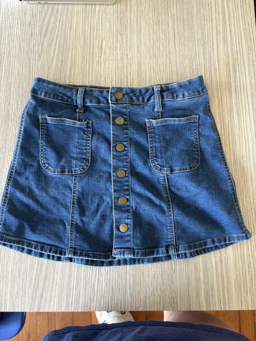 Altar'd State Jean Skirt Y2K 90s Size Small Button Front Blue Mini Denim EUC